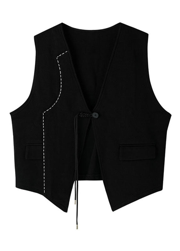 Brief Black Patchwork Button Waistcoat Sleeveless Ada Fashion