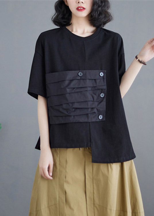 Brief Black Patchwork Solid Cotton T Shirts Summer LY3938 - fabuloryshop