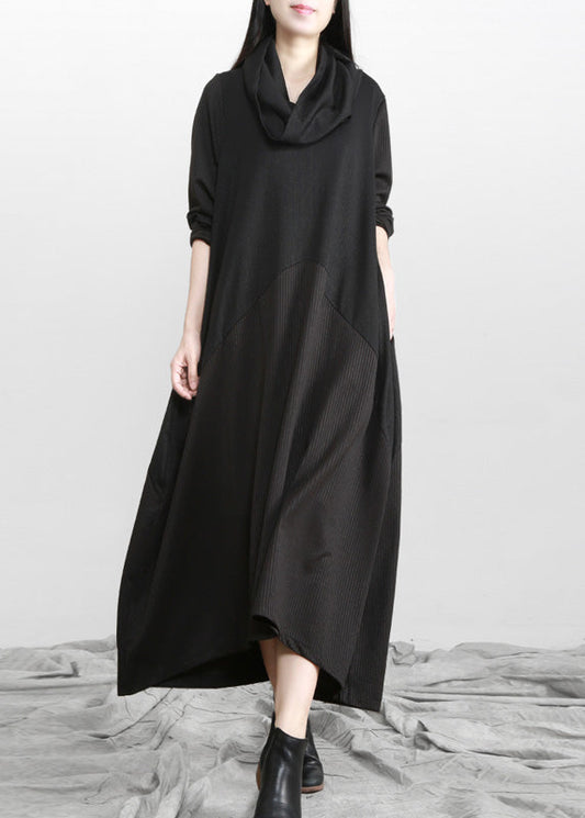 Brief Black Turtleneck Asymmetrical Solid Maxi Dresses Spring LY5145 - fabuloryshop