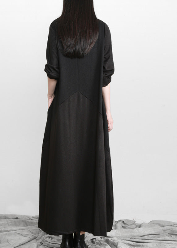 Brief Black Turtleneck Asymmetrical Solid Maxi Dresses Spring LY5145 - fabuloryshop