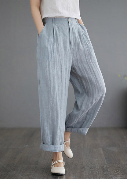 Brief Blue Elastic Waist Cozy Crop Pants Summer LY2992 - fabuloryshop