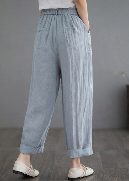 Brief Blue Elastic Waist Cozy Crop Pants Summer LY2992 - fabuloryshop