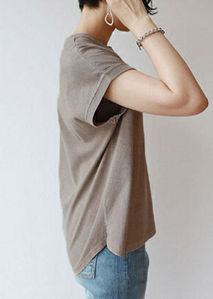 Brief Camel O-Neck Side Open Cotton T Shirt Short Sleeve LY2103 - fabuloryshop