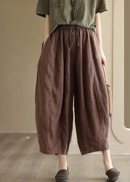 Brief Green Elastic Waist Tie Waist Solid Linen Crop Pants Summer LY4006 - fabuloryshop