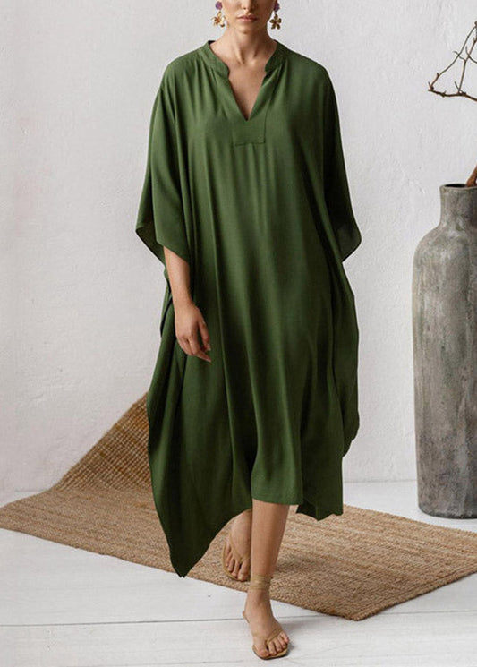 Brief Green Solid Cozy Kaftan Long Dress - fabuloryshop
