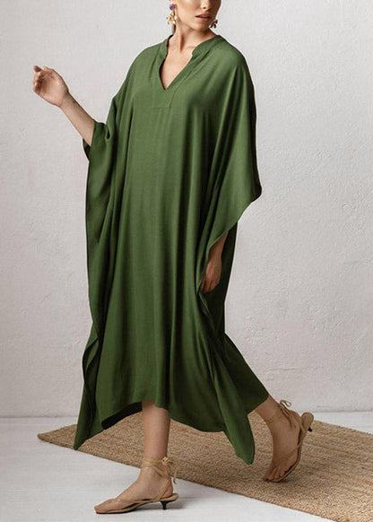 Brief Green Solid Cozy Kaftan Long Dress - fabuloryshop