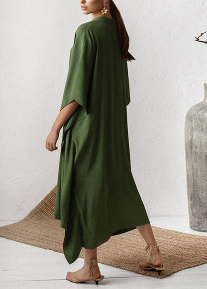 Brief Green Solid Cozy Kaftan Long Dress - fabuloryshop