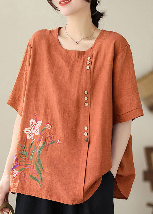 Brief Orange Embroideried Loose Top Summer LY2949 - fabuloryshop