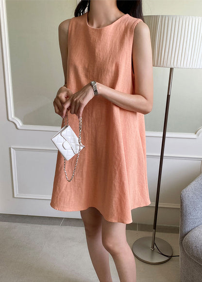 Brief Orange O-Neck Patchwork Cozy Mid Dress Summer LY2579 - fabuloryshop