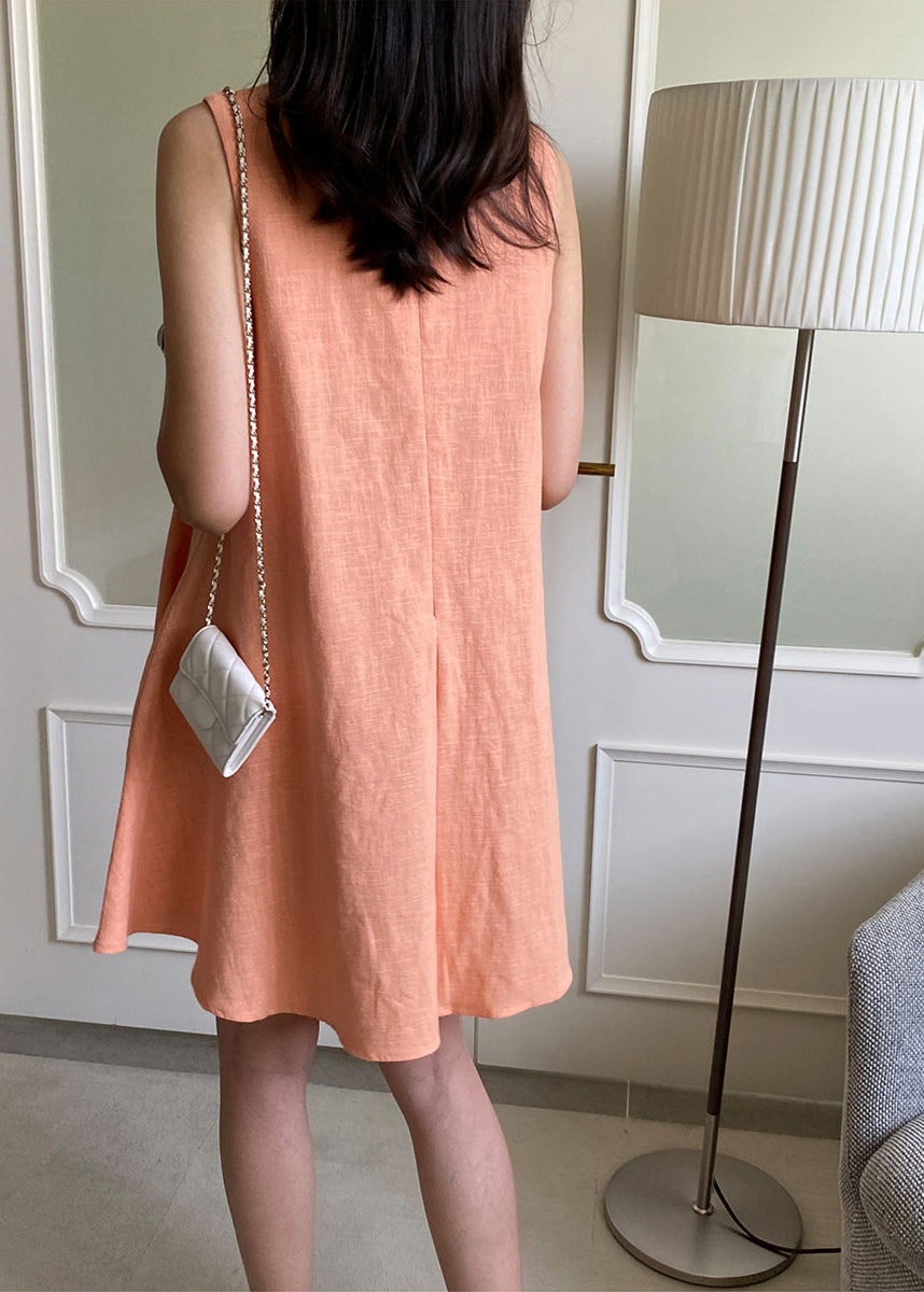 Brief Orange O-Neck Patchwork Cozy Mid Dress Summer LY2579 - fabuloryshop