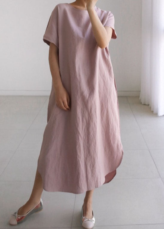 Brief Pink O Neck Patchwork Loose Cotton Long Dress Summer LY1336 - fabuloryshop