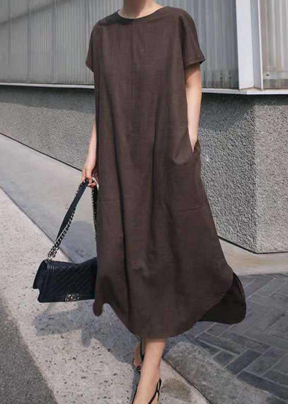 Brief Pink O Neck Patchwork Loose Cotton Long Dress Summer LY1336 - fabuloryshop