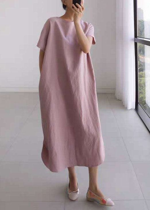 Brief Pink O Neck Patchwork Loose Cotton Long Dress Summer LY1336 - fabuloryshop