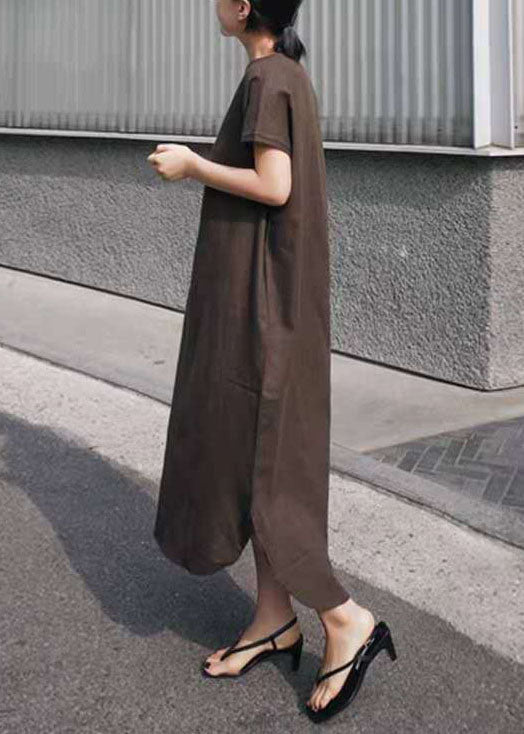 Brief Pink O Neck Patchwork Loose Cotton Long Dress Summer LY1336 - fabuloryshop