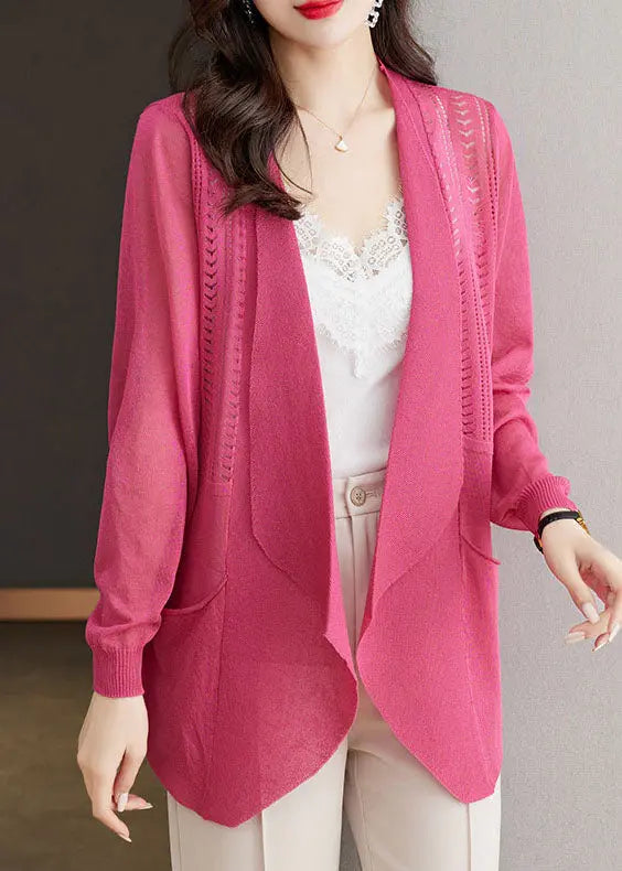 Brief Rose Notched Pockets Ice Size Knit Cardigans Summer Ada Fashion