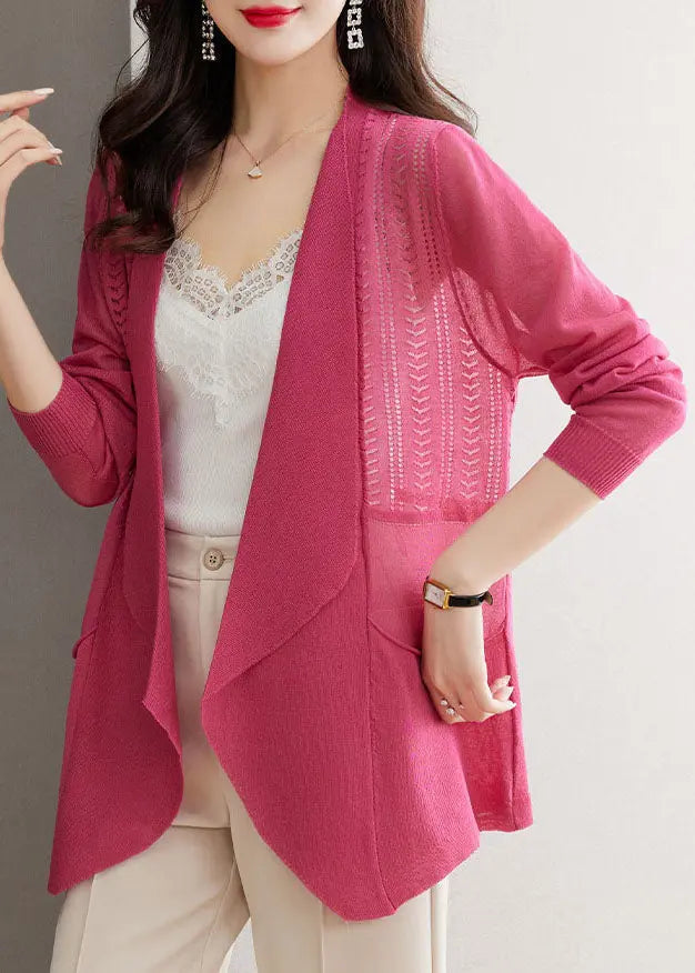 Brief Rose Notched Pockets Ice Size Knit Cardigans Summer Ada Fashion