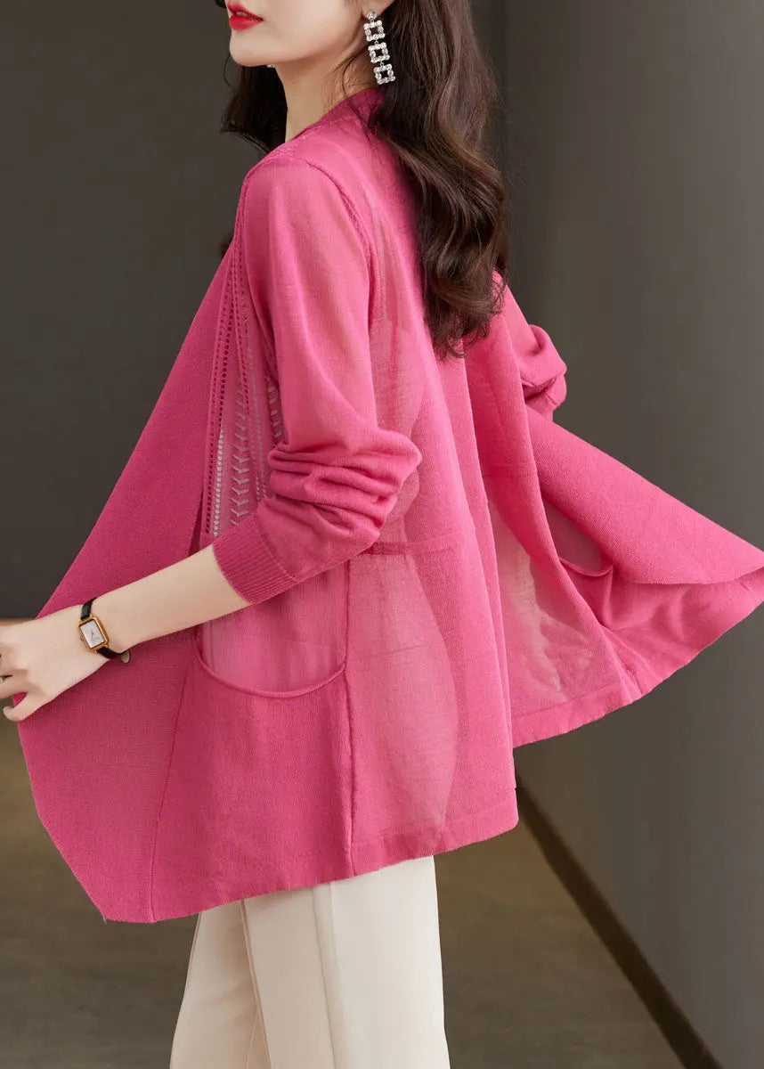 Brief Rose Notched Pockets Ice Size Knit Cardigans Summer Ada Fashion