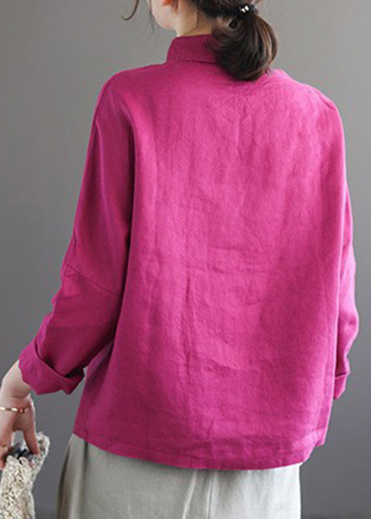 Brief Rose Peter Pan Collar Solid Linen Shirts Long Sleeve LY5019 - fabuloryshop