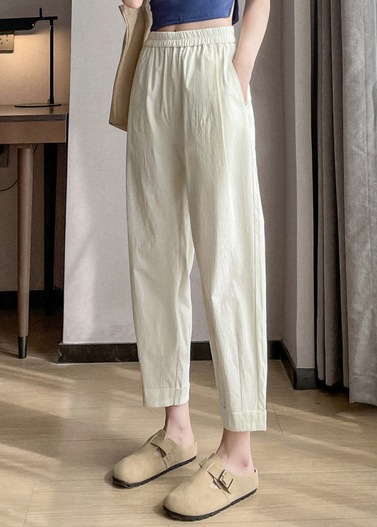 Brief White Elastic Waist Cozy Ice Silk Beam Pants Summer LY3905 - fabuloryshop