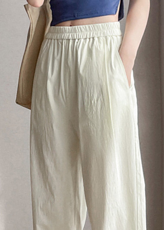 Brief White Elastic Waist Cozy Ice Silk Beam Pants Summer LY3905 - fabuloryshop