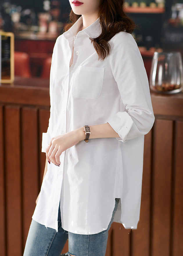 Brief White Peter Pan Collar Button Side Open Cotton Shirts Long Sleeve LY1749 - fabuloryshop