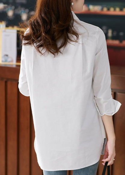 Brief White Peter Pan Collar Button Side Open Cotton Shirts Long Sleeve LY1749 - fabuloryshop