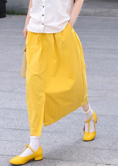 Brief Yellow Pockets Side Open A Line Skirts Summer Ada Fashion