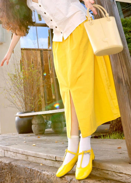 Brief Yellow Pockets Side Open A Line Skirts Summer Ada Fashion