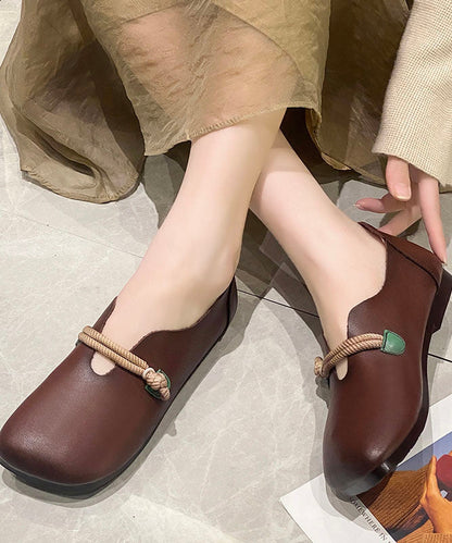 Brown Cowhide Leather Flat Feet Shoes Buckle Strap Flat Feet Shoes LC0535 - fabuloryshop