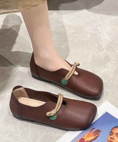 Brown Cowhide Leather Flat Feet Shoes Buckle Strap Flat Feet Shoes LC0535 - fabuloryshop