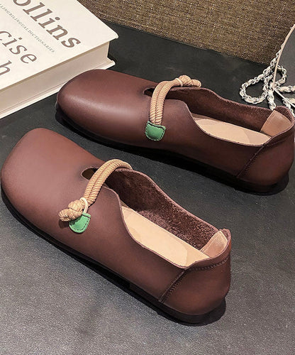 Brown Cowhide Leather Flat Feet Shoes Buckle Strap Flat Feet Shoes LC0535 - fabuloryshop