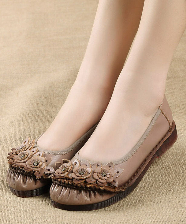 Brown Cowhide Leather Penny Loafers Floral Splicing Penny Loafers LY0213 - fabuloryshop