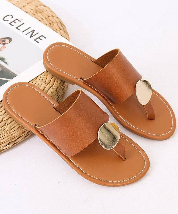 Brown Faux Leather Sequined Splicing Plus Size Flip Flops Sandals LY2690 - fabuloryshop