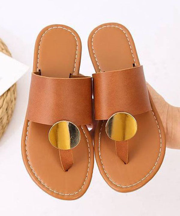 Brown Faux Leather Sequined Splicing Plus Size Flip Flops Sandals LY2690 - fabuloryshop