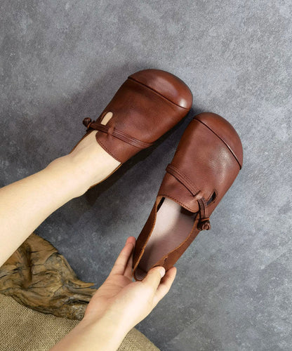 Brown Flat Feet Shoes Cowhide Leather Fashion Buckle Strap Flat Shoes LC0536 - fabuloryshop