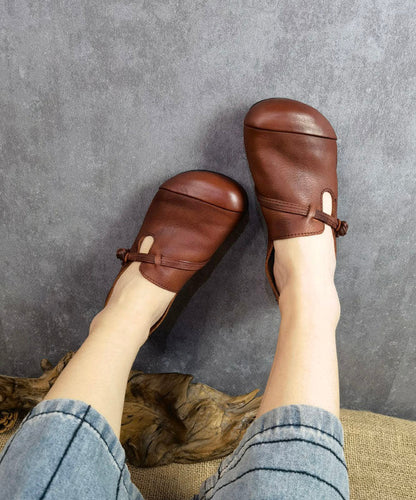 Brown Flat Feet Shoes Cowhide Leather Fashion Buckle Strap Flat Shoes LC0536 - fabuloryshop