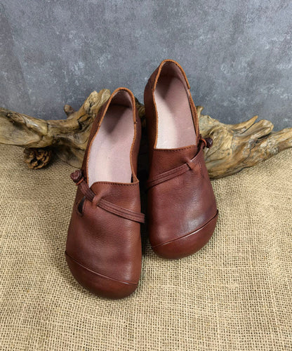 Brown Flat Feet Shoes Cowhide Leather Fashion Buckle Strap Flat Shoes LC0536 - fabuloryshop