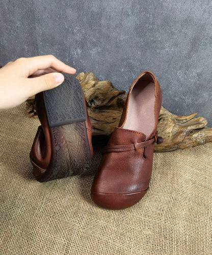 Brown Flat Feet Shoes Cowhide Leather Fashion Buckle Strap Flat Shoes LC0536 - fabuloryshop