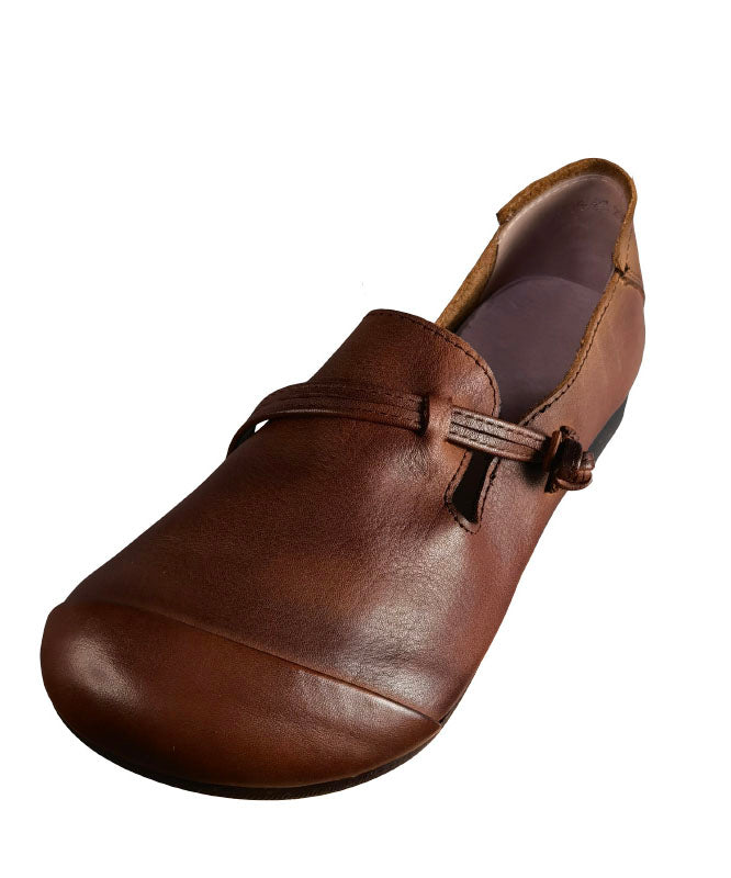 Brown Flat Feet Shoes Cowhide Leather Fashion Buckle Strap Flat Shoes LC0536 - fabuloryshop