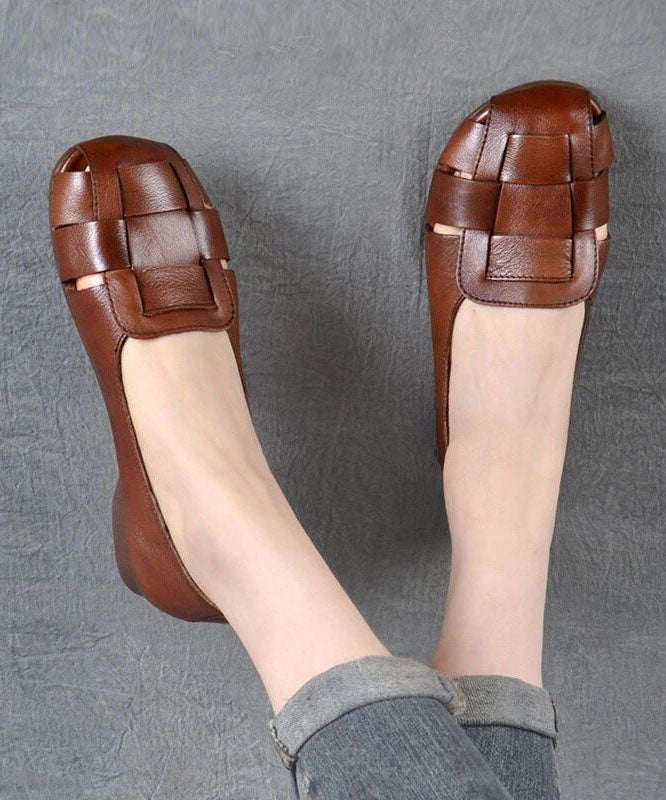 Brown Flat Feet Shoes Cowhide Leather Stylish Splicing Flat Shoes For Women LC0537 - fabuloryshop