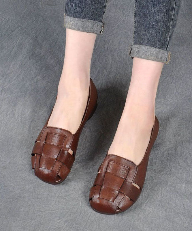 Brown Flat Feet Shoes Cowhide Leather Stylish Splicing Flat Shoes For Women LC0537 - fabuloryshop