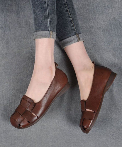 Brown Flat Feet Shoes Cowhide Leather Stylish Splicing Flat Shoes For Women LC0537 - fabuloryshop