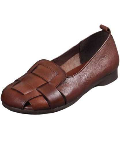 Brown Flat Feet Shoes Cowhide Leather Stylish Splicing Flat Shoes For Women LC0537 - fabuloryshop