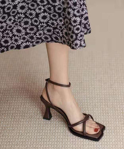 Brown Genuine Leather Stylish Buckle Strap Splicing Sandals Peep Toe LY1759 - fabuloryshop