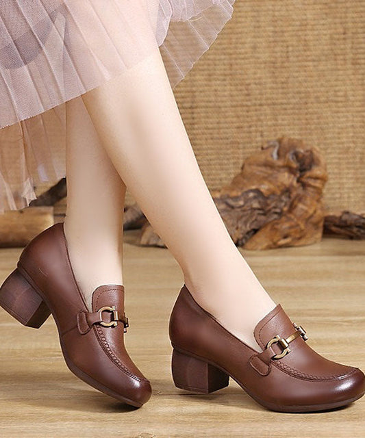 Brown High Heels Buckle Strap Chunky High Heels LC0531 - fabuloryshop