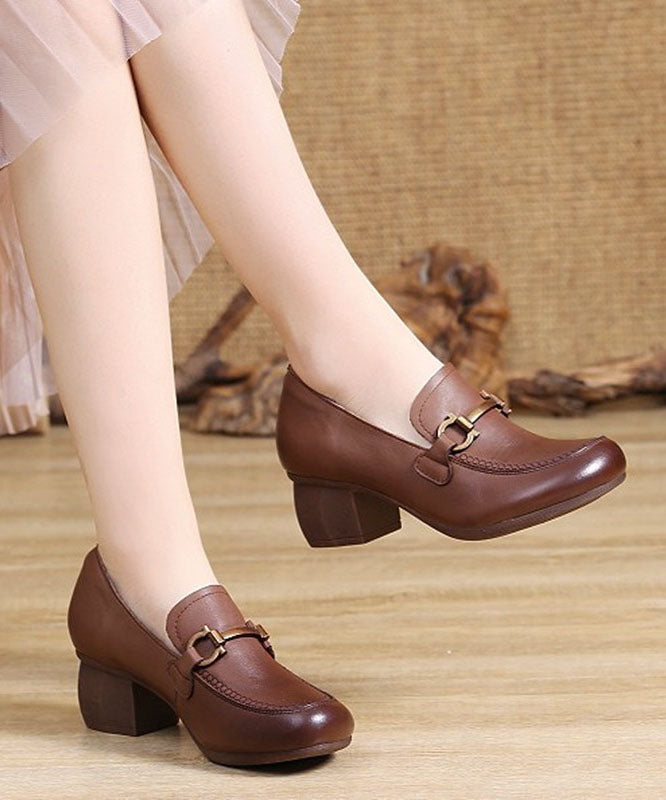 Brown High Heels Buckle Strap Chunky High Heels LC0531 - fabuloryshop