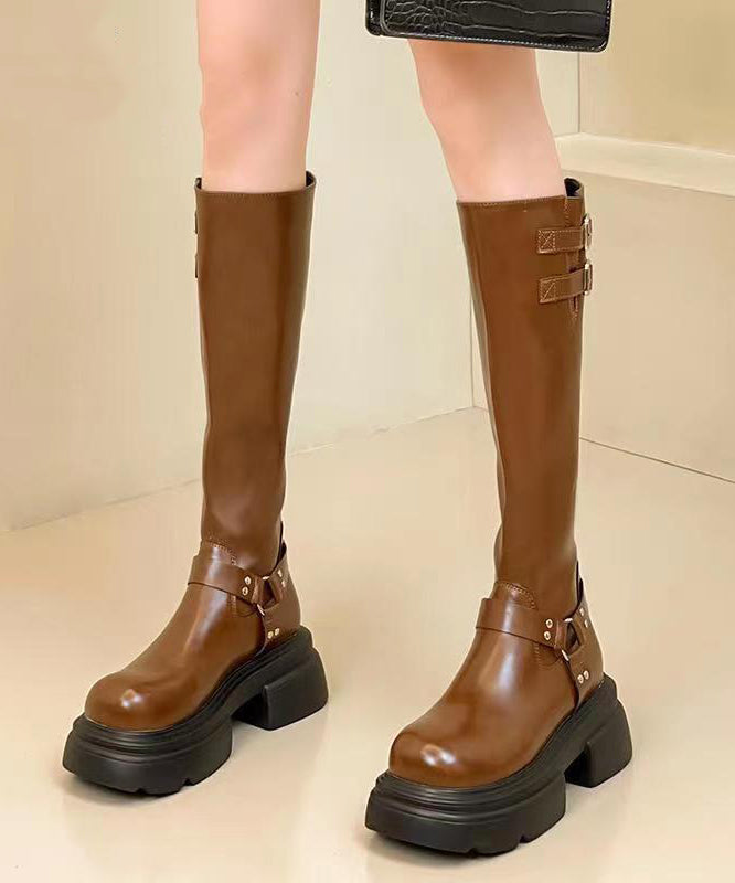 Brown Long Boots Beautiful Splicing