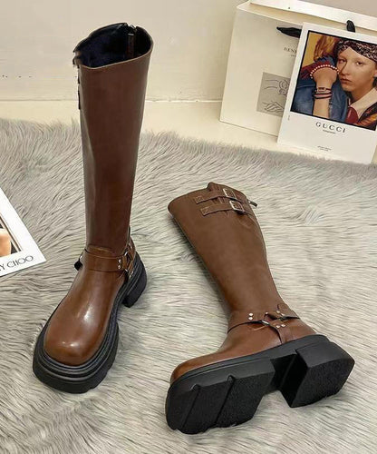 Brown Long Boots Beautiful Splicing