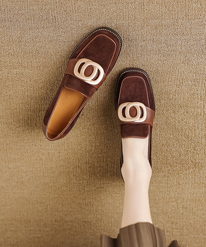 Brown Retro Chunky Suede Simple Splicing Metal Buckle Ada Fashion