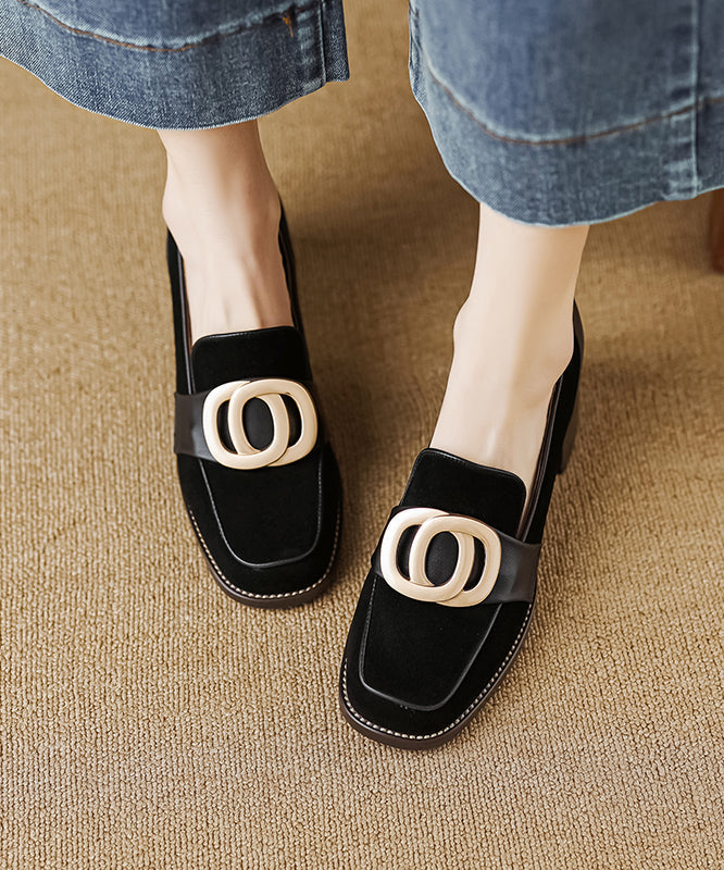 Brown Retro Chunky Suede Simple Splicing Metal Buckle Ada Fashion